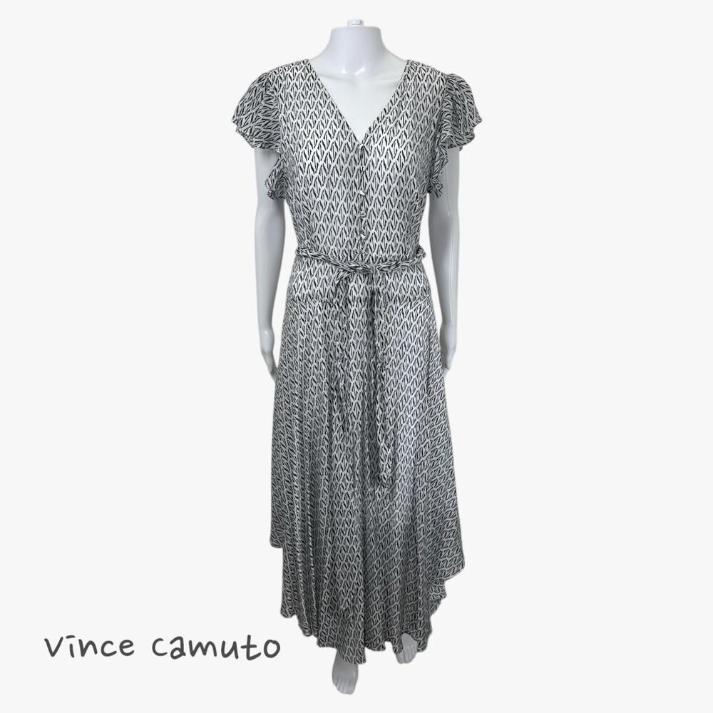 Vince Camuto Women's Short Sleeve Tie Midi Dress in New Ivory Sz L Glam Summer